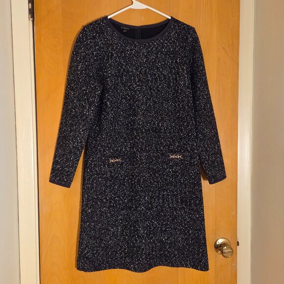 Talbots Tweed Sheath Midi Dress Sz 10 Black White Career Classic Heritage Preppy - Picture 1 of 10